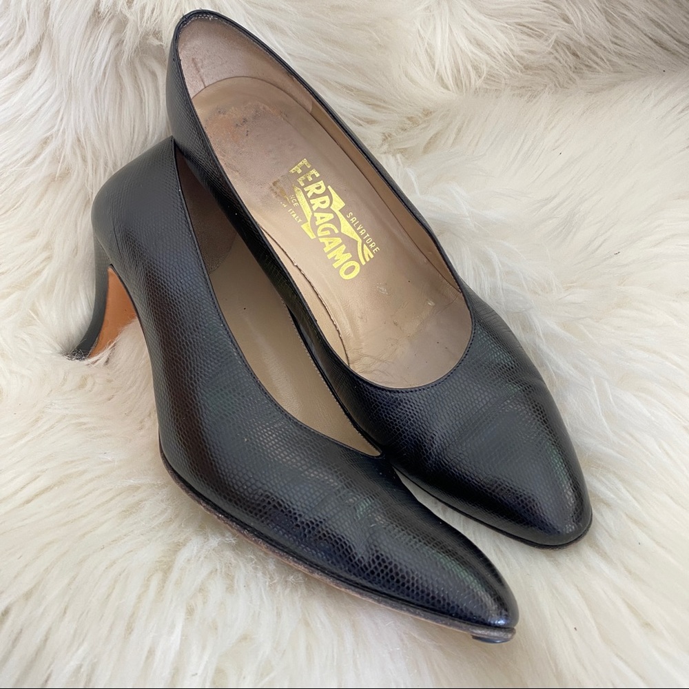 Salvatore Ferragamo leather snake print heels